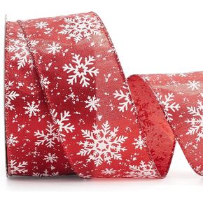 ALTIER 2.5 Inch x 25 Yards Red Metallic White Snowflake Wired Ribbon for Christmas Home Decoration Gift Wrapping Bow Making Wreath DIY Crafts