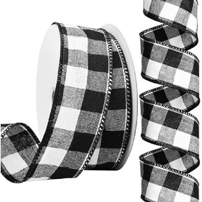 Black and Red Buffalo Plaid Ribbon 1-1/2 Inch × 15 Yards Gingham Plaid Wired Ribbon Buffalo Check Ribbon for Craft Gift Wrapping Home Decor Wreath Valentine's Day Spring Decoration