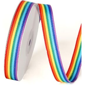 5/8 inch 25 Yards Stripe Grosgrain Rainbow Ribbon, Double Face Rainbow Grosgrain Ribbon Roll, Ribbon for Gift Wrapping, Wedding Decor, Pride Birthday Party Decoration & DIY Crafts