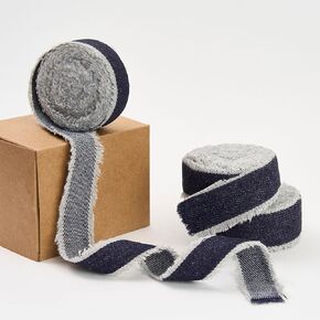 Pretty Jolly Blue Denim Ribbon for Crafts Handmade Rustic Frayed Cotton Jean Fabric Ribbon for Flower Bouquet 15 Yards 1 Inch Cloth Ribbons for Gift Wrapping Hair Sewing Accessories Holiday Decor