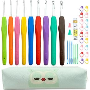 Weabetfu Crochet Hook 14 Sizes Crochet Hook Set,50pcs Yarn Crochet Kit for Beginners Ergonomic Soft Handles for Arthritic Hands,Crochet Needles Kit with Case for Crocheters(2mm-10mm)