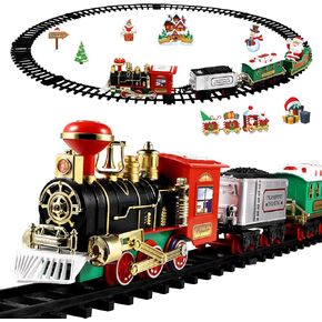 Toyvian Christmas Railway Train Set with 47.2" Railway Track & 4 Cars Lights and Sounds Railway,Battery Operated Locomotive Engine Play Set Electronic Toys Gift for Kids