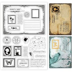 GLOBLELAND Postcard Border Edge Silicone Clear Stamp Postmark Transparent Silicone Stamp Vintage Rubber Stamp for Scrapbook Journal Card Making
