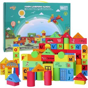 ABC Foam Learning Blocks for 2 3 4 Years Old Toddler, Alphabet Letters Soft Stacking Blocks Set, Sensory & Montessori Toys for Preschoolers 2-4