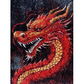 Generic Chinese Dragon Latch Hook Kits Rug DIY Cushion Tapestry Making Crochet Hook Mat Making Kits Color Preprinted Pattern Canvas DIY Carpet Needlework Crochet Kits 52x38cm (series-9)