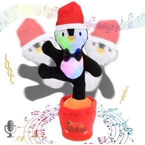 Hopearl Glowing Dancing Christmas Penguin Toy Repeats What You Say Talking Toy Wriggle Singing Mimicking Twisting Light Up Interactive Animated Toy Speaking Plush Xmas for Kids,13''