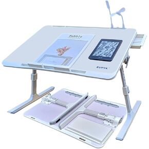 Adjustable Laptop Desk for Bed: Height & Angle Adjustable Lap Desk - Portable Standing Desk with Storage Drawer, Baffle, USB Night Light and Fan