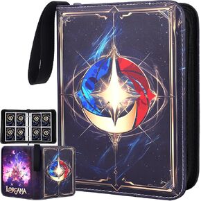 Lorcana Binder 9 Pocket, Large Lorcana Trading Card Binder with 50 Lorcana Card Sleeves Fit 900 Cards, PU Leather Card Collection Binder for Lorcana Cards Display Storage