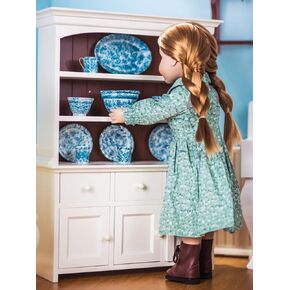 THE QUEEN'S TREASURES 18 Inch Doll Wooden Furniture, Farmhouse Collection Fully Assembled Step Back Kitchen Cupboard Dish Hutch, Compatible with American Girl Kitchen Furniture