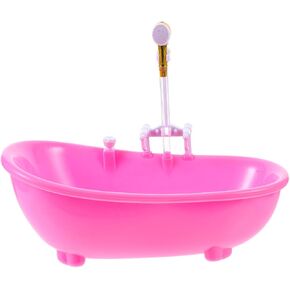 NUOBESTY Electric Doll Bathtub Pink Miniature Dollhouse Bathroom Bathtub with Shower Sprayer Dolls Bath Playset for Kids Without Battery