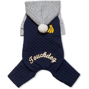 TOUCHDOG Fashion Designer Full Body Quilted PomPom Pet Dog Thermal Hooded Sweater Jacket Coat, Large, Navy