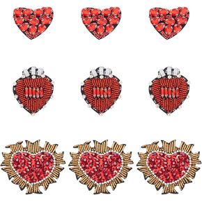 INFUNLY 9pcs Heart Rhinestone Beaded Patches Red Rhinestone Applique 3 Styles to Choose Rhinestone Applique Embellishments Crystal Patches Sew-on for DIY Apparel Clothes Wedding Dress Decorations
