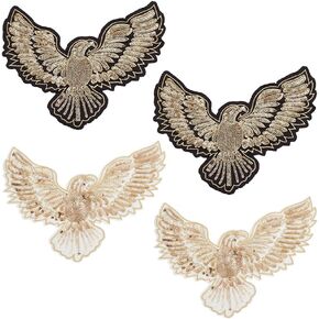 INFUNLY 4pcs Gold Eagle Sequin Applique Embroidered Iron on Patches 2 Styles Animal Shiny Sequins Patches Embellishments DIY Patch Sequin Applique for T-Shirts Clothes Jeans Jackets Hoodies Decor