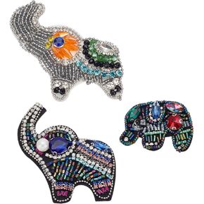 3pcs Elephant Beaded Patches Sew on Animal Patch Rhinestone Elephant Embroidery Applique DIY Decorative Patches for Dress Repair Clothing Jeans Jackets Shoes Handbag