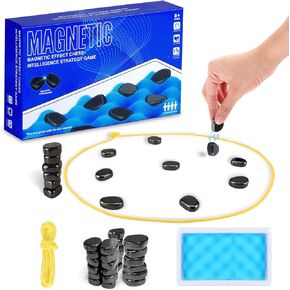 2024 New Magnetic Chess Game Set, Magnetic Chess Game Using String and Stones Wiht Sponge Chessboard, Strategy Game with Rocks, Family Game Party Game for Kids and Adults 20Pieces