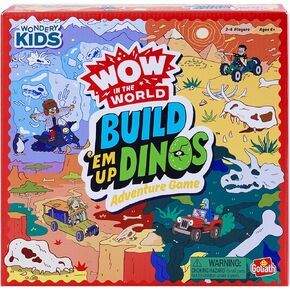 Goliath Wow in The World Build 'Em Up Dinos Adventure Game | Explore The Earth, Learn Crazy Dino Facts, Build A Dino to Win | for 2-4 Players, Ages 6+