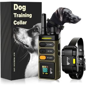 My Pet Command Long Range Dog Training Collar with Remote 1 Mile/5280 Ft Safe Shock, Vibrate, Tone collar with Flashing Beacon Lights Rechargeable Waterproof Dog collar with remote add Up to 2 Collars