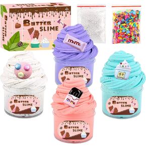 4 Pack Candy Cake Butter Slime Kit, Scented Putty Slimes for Kids, Soft and No-Sticky, Party Favors, Stress Relief Toys for Boys Girls