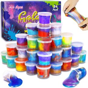 24 Pack Galaxy Slime Party Favors Kit for Kids, DIY Non-Sticky Slimes Stress Relief Toys for Girls Boys, Christmas Valentine Birthday Classroom Prizes/Games/Gifts