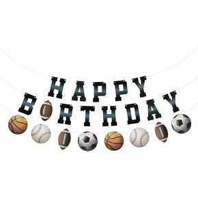 Sports Happy Birthday Banner Sign Basketball Football Baseball Soccer Birthday Bunting Banner Flag Garland for Kids Boys Baby Birthday Party Carnival Party Decorations Supplies