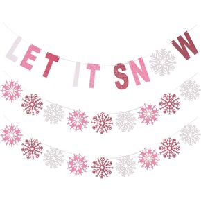 Outus 3 Pieces Let It Snow Banner, Glitter Winter Snowflake Garland Banner, Snowflake Hanging Ornaments for Christmas Holiday Party Decorations New Year Festive Party Supplies (Blue,White)