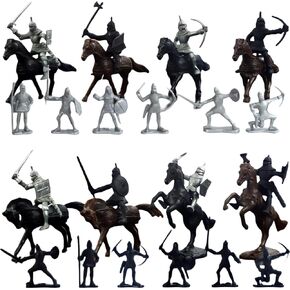 28pcs/Set Medieval Knights Toy Soldier - Army Figures Miniature Playset with Cavalry, Horses and Soldiers (Knights and Horse Set)