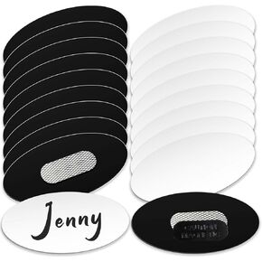 20 Pack Oval Name Badge Name Tags Blanks with Magnet DIY Engravable Printable Acrylic Name Tag for Clothes Jacket Shirts Office Business Work Supplies, 3 x 1.5 Inch(White)