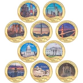 10 قطعة عملة تاريخية سياحية أمريكية مع صندوق مجموعة العملات المعدنية وحامل العملات المعدنية in Kuwait