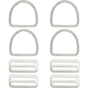 4Pcs 2 Inch Stainless Steel Slide Buckle Adjuster Sliders, 4Pcs 2 Inch Stainless Steel Welded D Rings, Adjustable Metal Webbing Strap Buckle Fasteners