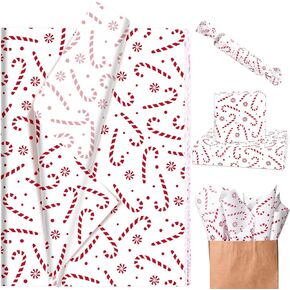 Bolsome 100 Sheets 20 * 14 Inches Christmas Tissue Paper for Gift Wrapping Red White Candy Cane Printed Tissue Paper for Gift Bags for Winter Holidays Christmas Party DIY Craft