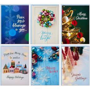 Hallmark Traditional Boxed Christmas Card Assortment (36 Cards and Envelopes) Bottle Brush Trees, Ornaments, Snowflakes