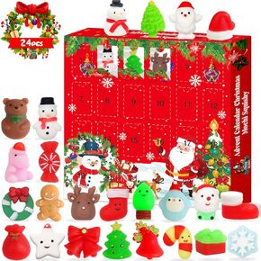 FUNNYB&G Christmas Mochi Squishy Toys: 24pcs Kawaii Xmas Stocking Stuffers Party Favor Loot Bag Fillers for Kids Boys Girls Teens Adults - 2024 Advent Calendar Stress Relief Fidget Toys