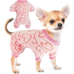 Dog Fleece Pajamas Dog Heart Pajamas Cute Dog Onesie Pajamas Warm Dog Valentines Pajamas Dog Clothes Dog Jumpsuit Dog Outfit Sweet Heart Dog Pajamas for Small Medium Cats and Dogs (Pink,S)
