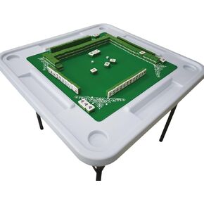 Mahjong Table, 37.4" Square Folding Card Table w/Removable Green Mat, 4 Cup Holders & 4 Chip Grooves, Foldable Mahjong Table for Adults