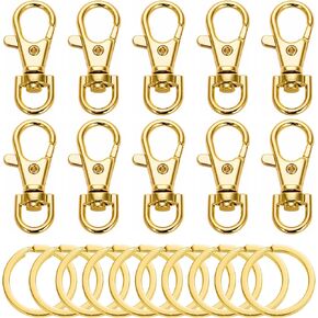 20pcs Swivel Clasps Lanyard Snap Hook with Key Ring Clip Lanyard Metal Lobster Claw Clasp Key Chain Rings for Crafts, Jewelry Making, Purses DIY (Gold)