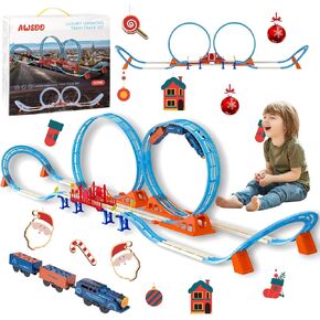Awsoo Train Track with 2 Loops for Boys,72 Inches Tracks & Train Carriages, Toddler Model Trains for 3 4 5 6 7 8+ Years Old Kids Birthday Gifts