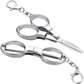 Folding Scissors,2 Pcs Keychain cissors, Safety Portable Travel Trip Scissors,Stainless Steel Telescopic Cutter Used for Home, Office, Fishing