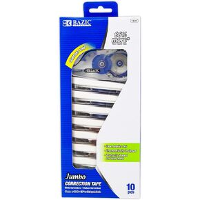 BAZIC Correction Tape Jumbo 5 mm x 394", Easy to Use Applicator White Out for Instant Corrections for Office School & Home (10/Pack)