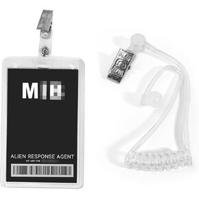 Agent Costume Set, Black Novelty ID Badge Props for Men in Cosplay, Detective Party Favors Secret Agent ID Card Holder with Secret Spy Earpiece for Halloween Mystery Party Supplies