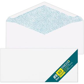 #9 Envelopes Letter Size - 100 Pack - Security Tinted 3 7/8" x 8 7/8" Gummed Seal Business Envelopes - Return Mailing Envelopes - Legal Envelopes for Checks, Invoices, Statements - 24lb Plain Envelope