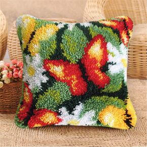 LAPATAIN Latch Hook Kits for DIY Throw Pillow Cover,Needlework Cushion Cover Hand Craft Crochet for Great Family 17X17inch Ladybug(Green LA113)