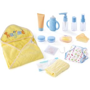 16 Pcs Baby Doll Bath Set, Baby Doll Accessories with Bath Towel for 12-20 Inch Baby Dolls, Pretend Shampoo, Soap, Cream, Doll Play Set Kids Gift
