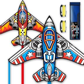 Kite for Ages 8-12, Easy to Fly and Assemble Rocket Kites for Beginner, Single Line String Professional Kite for Beach and Outdoor Activity (Fighter Plane Kites Set)
