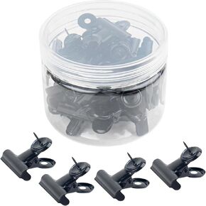 AUEAR, 30 Pack Metal Push Pin Clips Bulldog Clips Heavy Duty Clips Thumb Tacks with Clips for Cork Boards Bulletin Boards and Cubicle Walls Silver
