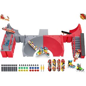 KETIEE Fingerboard Skate Park Kit: 17pcs Finger Skateboard Ramp Set with Exclusive 11 Ramps 4 Mini Skateboards & Roller Skates, Large Finger Skatepark Training Props Toys Gifts for Kids Ages 6 and up