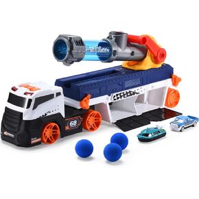 Top Race Cannonball Truck - Adjustable Barrel, EVA Ball Launcher - Realistic, Durable, Interactive Toy Vehicle for Toddlers - Promotes Motor Skills and Creative Play for Children - 18.1x3.9x6.6 inches