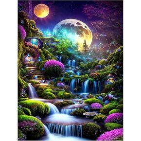 hkejoi Waterfall Diamond Art Kits for Adults Waterfall Diamond Painting Kits for Adults Landscape 5D Diamond Painting Waterfall Dimond Art Paintings Kit for Gift Home Wall Decor 12‘’W x 16''L