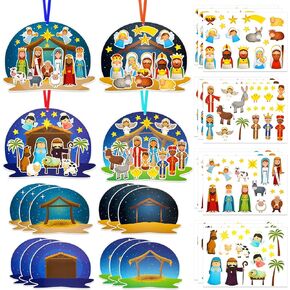 HOWAF Christmas Nativity Scene Craft Kits Religious Christmas Stickers Make Your Own Nativity Scenes Ornament, DIY Jesus Birth Crafts for Xmas Holiday Activity Party Supplies 12 Sets