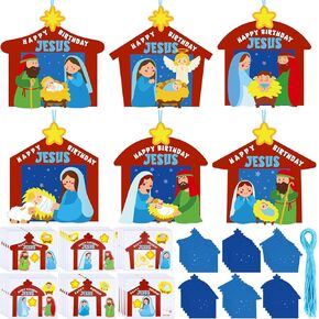 30 Sets Happy Birthday Jesus Christmas Crafts for Kids DIY Christian Religious Happy Birthday Jesus Christmas Tree Ornaments Jesus Sunday School Craft for Kids Xmas Classroom DIY Activities