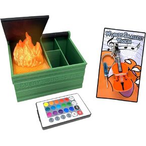 MunnyGrubbers - Dumpster Fire Desk Organizer & Original World's Smallest Violin Keychain Toy with Playable Sad Music - LED Flame & Remote - Tiny Violin - Funny Gifts - (DFPH-G-WSV)